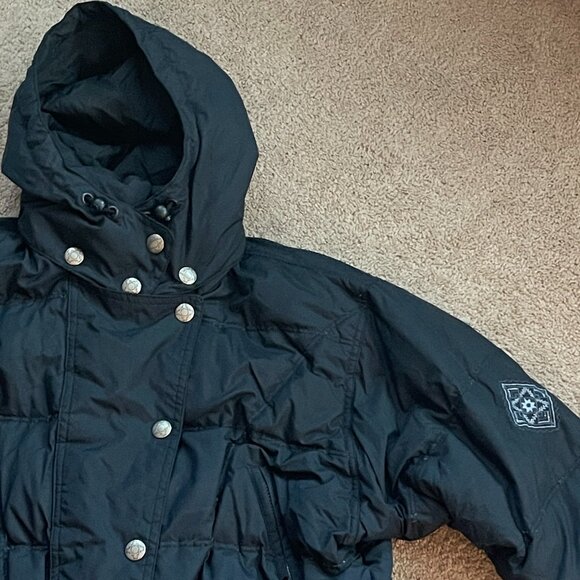 Vintage 90s Embroidered Granny Square Boho Cropped Aztec Quilt Ski Coat Womens14 - Picture 6 of 13